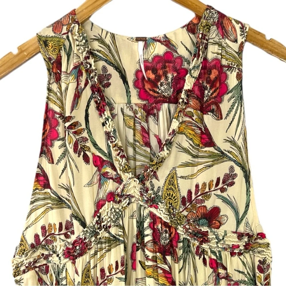 Free People Haze Floral Printed Tunic Tank Size Small Neutral Multi Hummingbird - Picture 5 of 9